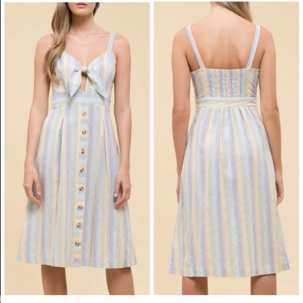 🪷5 for $25🪷  Anthro’s Moon River striped cutout tie front linen dress